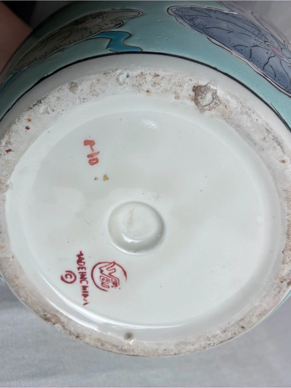 Vintage WBI Chinese Porcelain Lotus Flower Vase -Mint Blue / Pastel Water Lilies